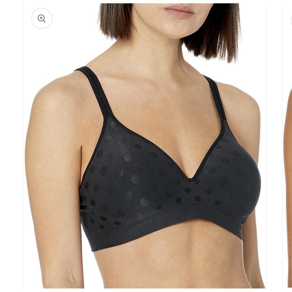 NWT Hanes G260 Comfort Flex Fit Shapely Support Wireless Bra Sz XL Blk Polka Dot